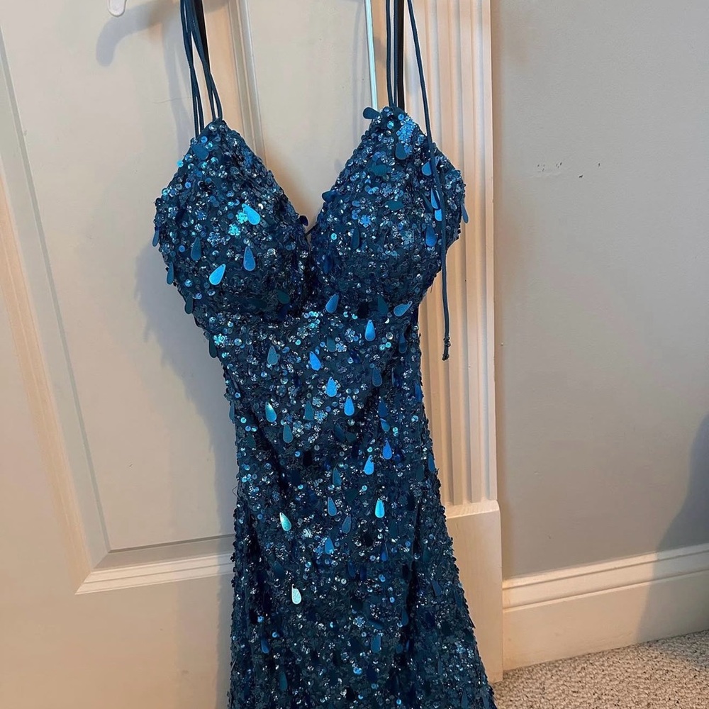 Sherri Hill Blue Sequin Mini Dress
